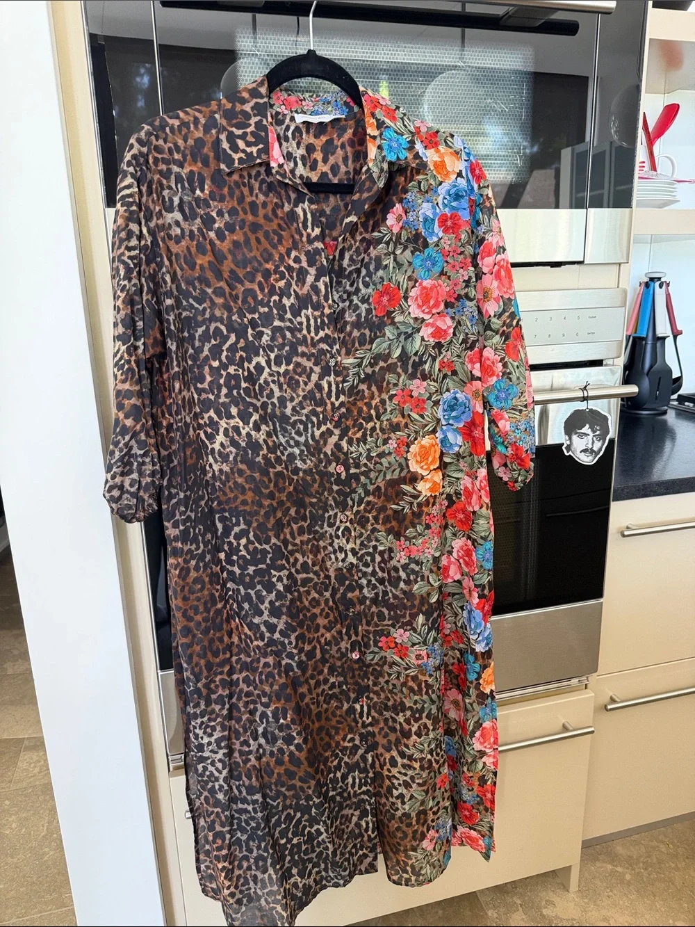Johnny Was Multicolor Floral and Brown Leopard Print duster